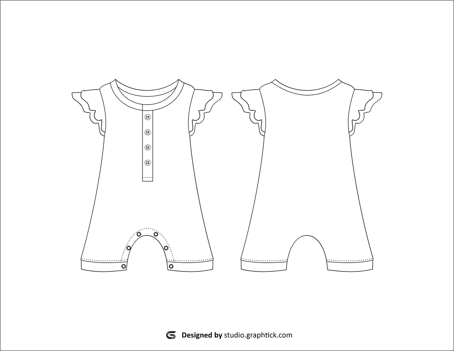 BABY GIRL RUFFLED ROMPER FLAT SKETCH