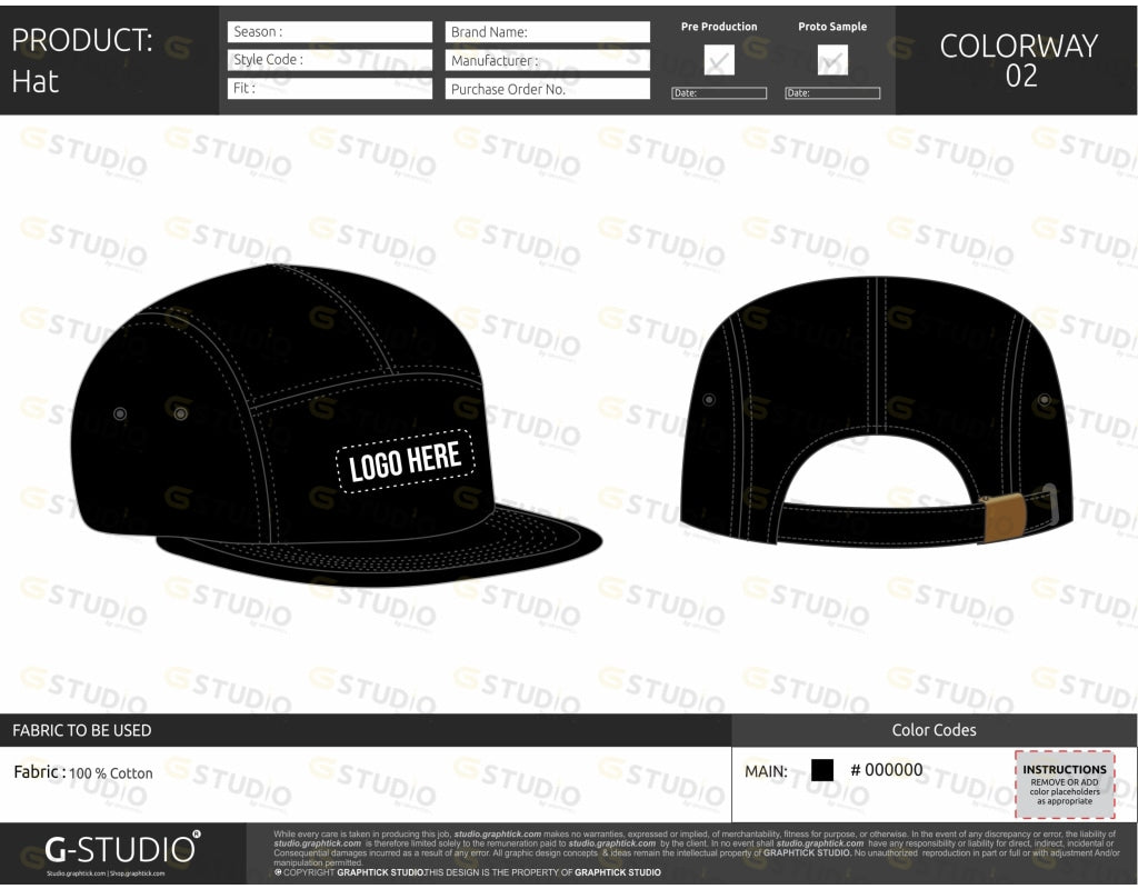 5 Panels Hat Tech Pack Template