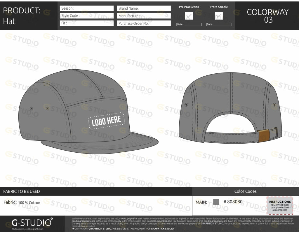 5 Panels Hat Tech Pack Template