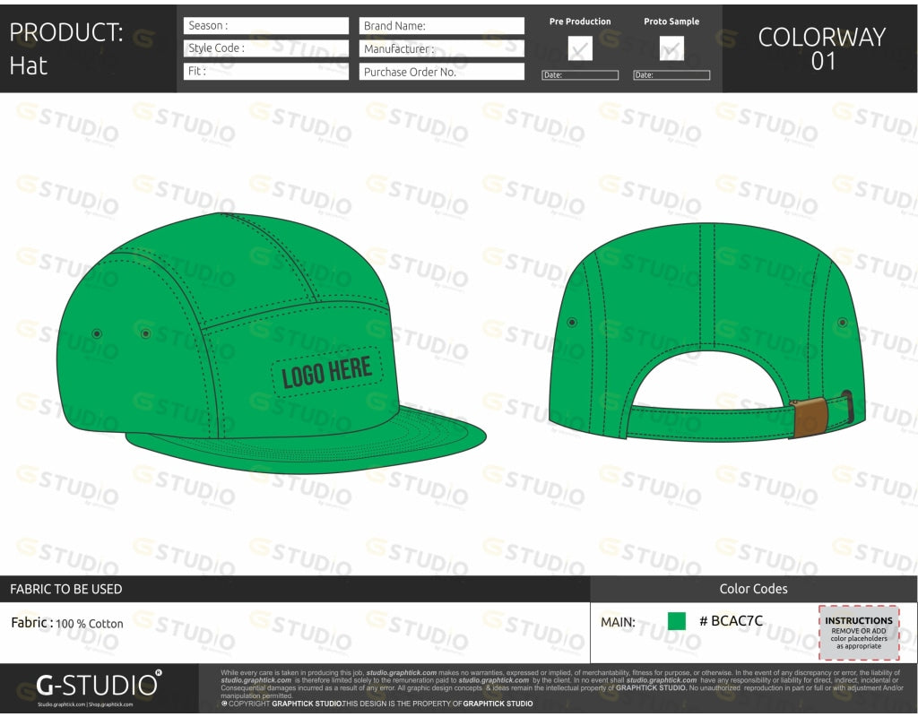 5 Panels Hat Tech Pack Template