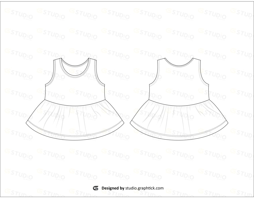 Baby Girl Dress Flat Sketch Kids