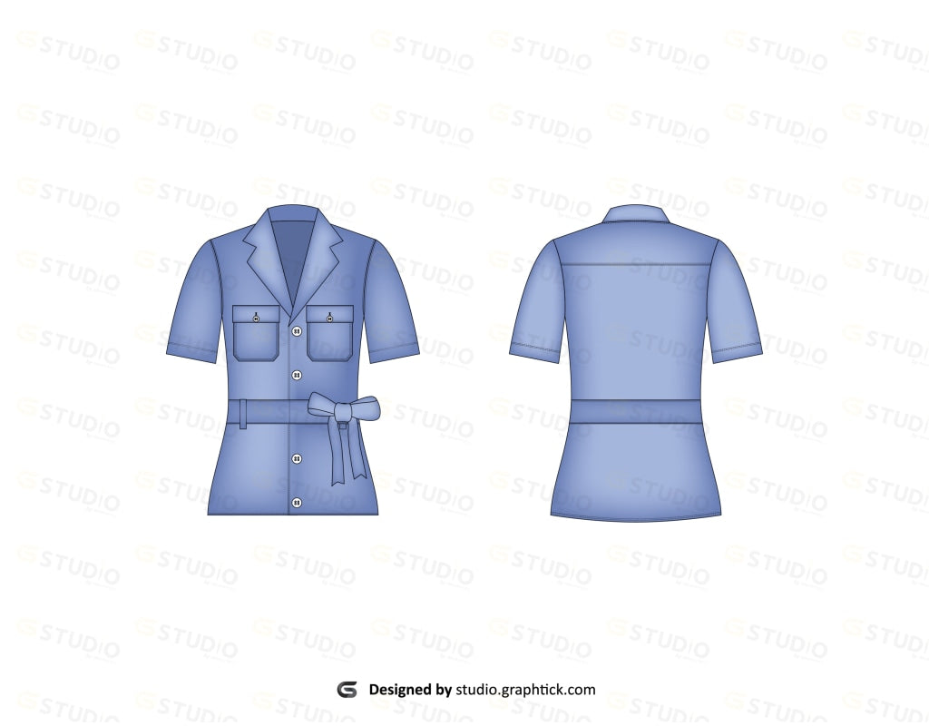 Belted Short Sleeve Utility Shirt Flat Sketch Utility Shirt