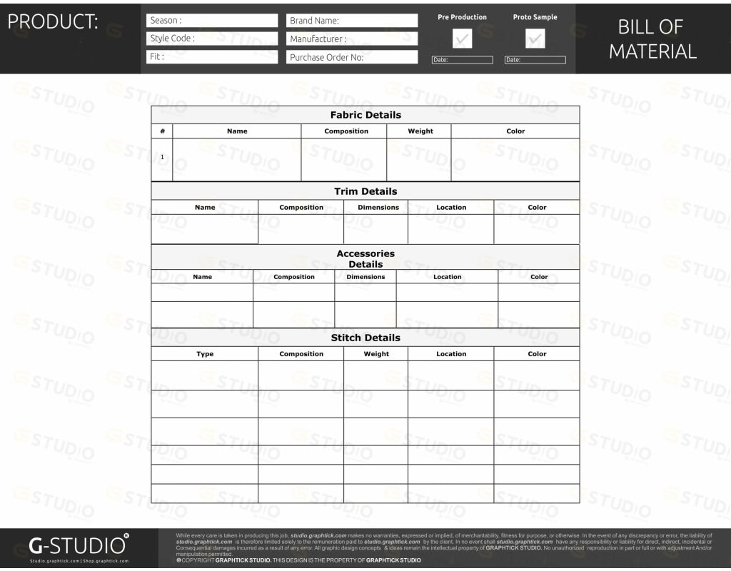 Bill Of Material Sheet Template Fashion Template