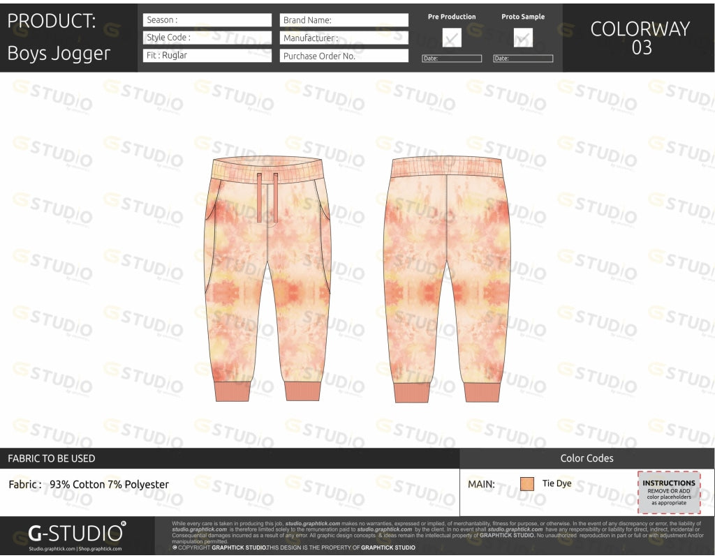 Boys Jogger Pants Tech Pack Template