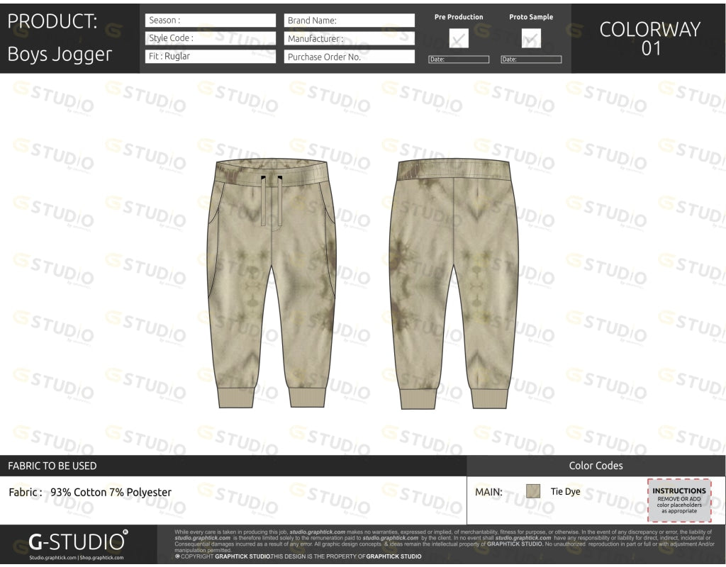 Boys Jogger Pants Tech Pack Template