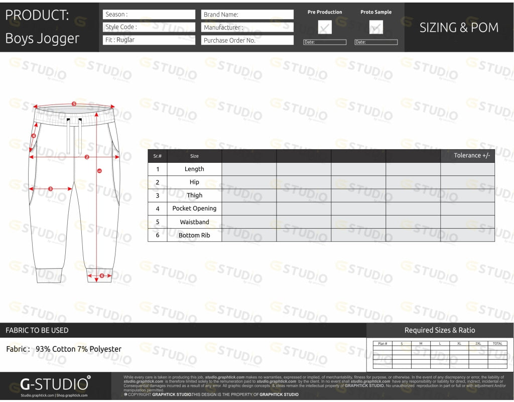Boys Jogger Pants Tech Pack Template