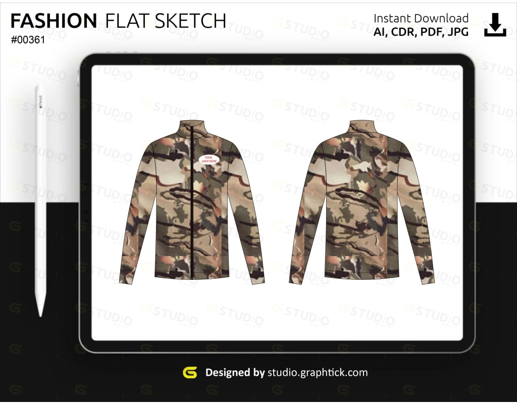 Camu Zipper Jacket Flat Sketch Coats & Jackets