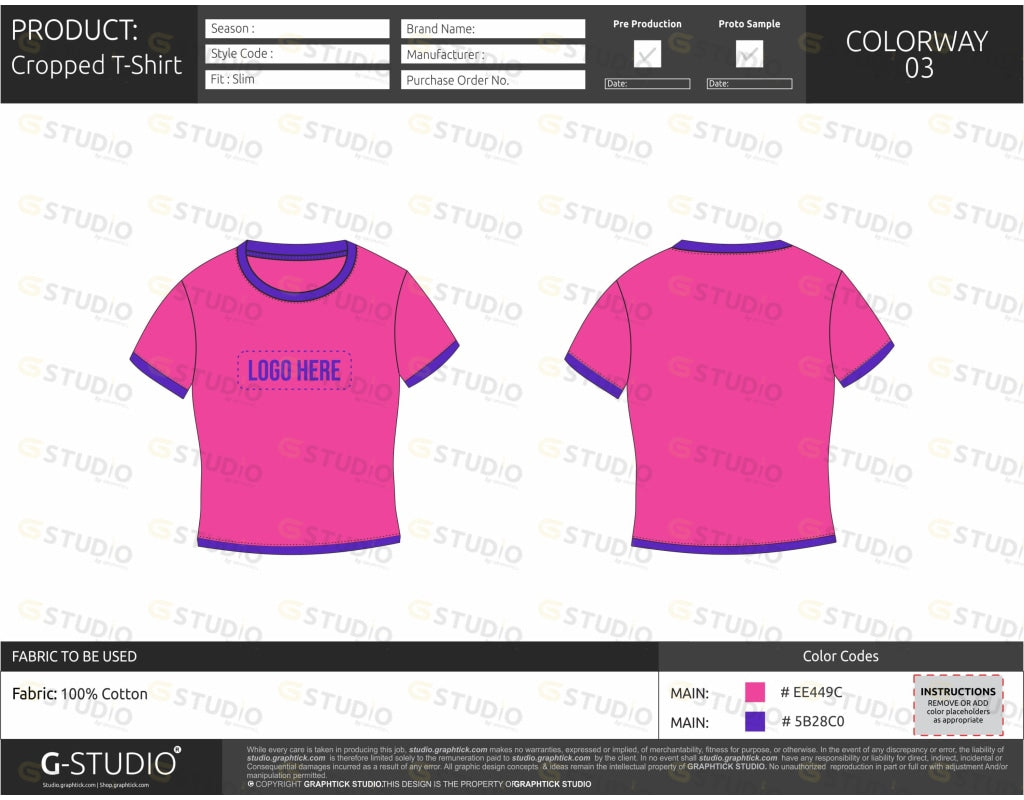 Cropped Tee Shirt Tech Pack Template