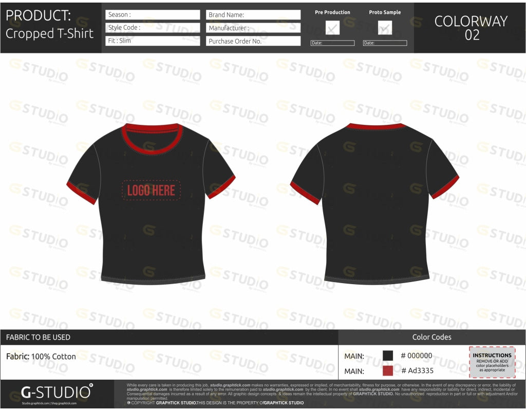 Cropped Tee Shirt Tech Pack Template