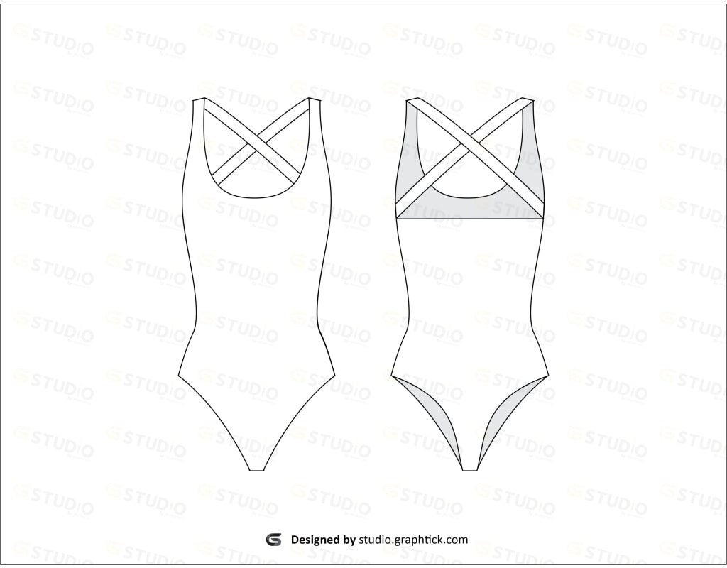 Crossover Back Bodysuit Flat Sketch