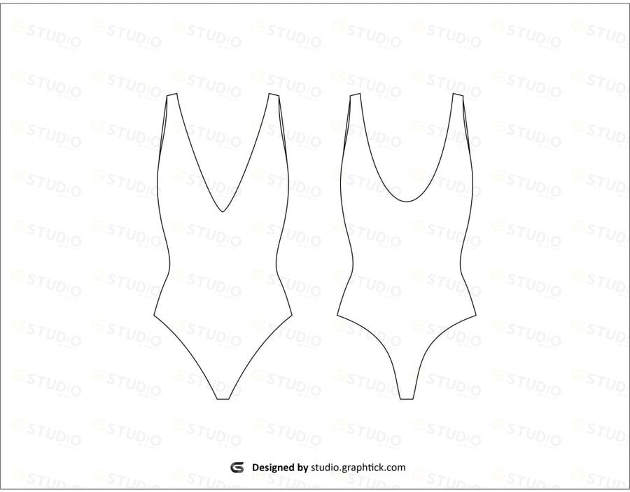 Deep V Neck Bodysuit Flat Sketch Swimwear
