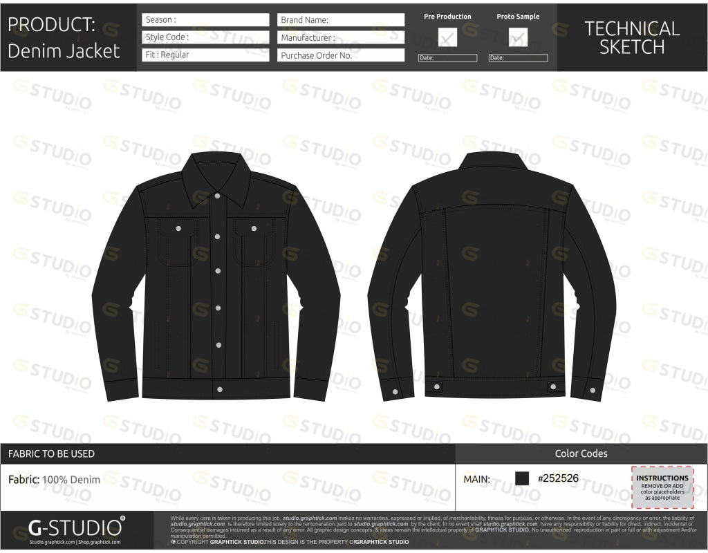 Denim Jacket Tech Pack Template