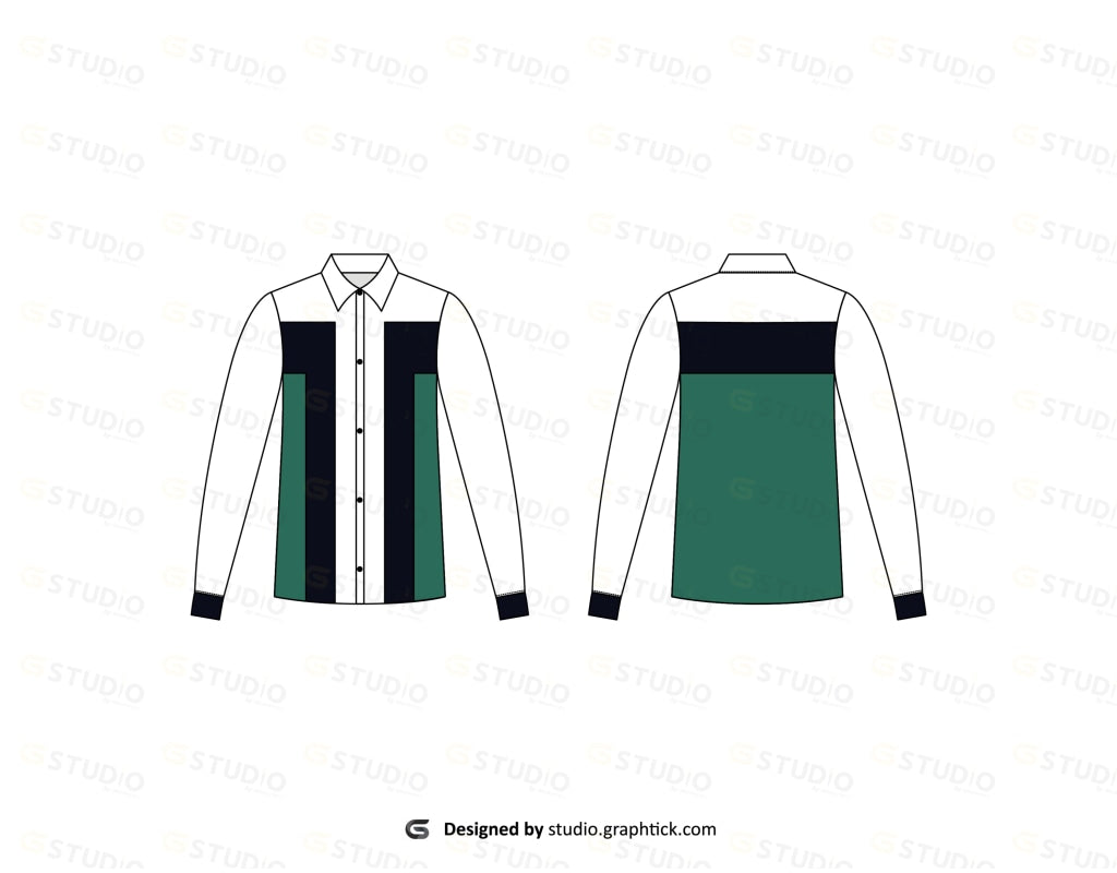 Full Sleeve Button Down Paneled Shirt Flat Sketch