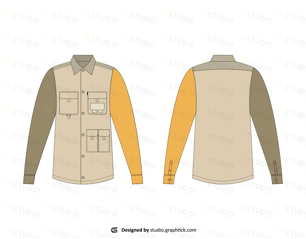 Full Sleeve Button Down Shirt Flat Sketch