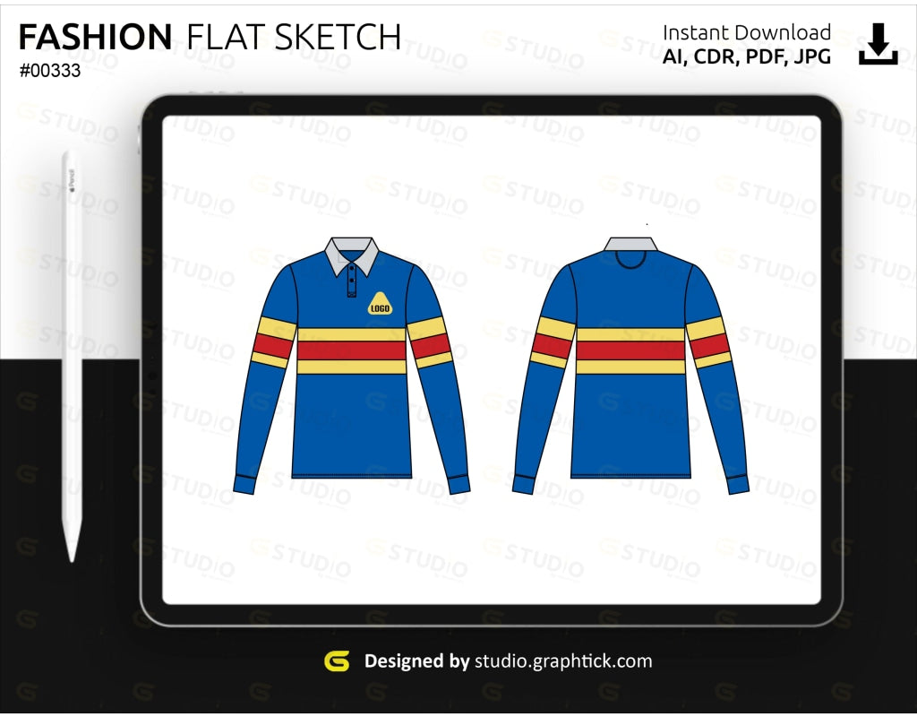 Full Sleeve Rugby Shirt Flat Sketch