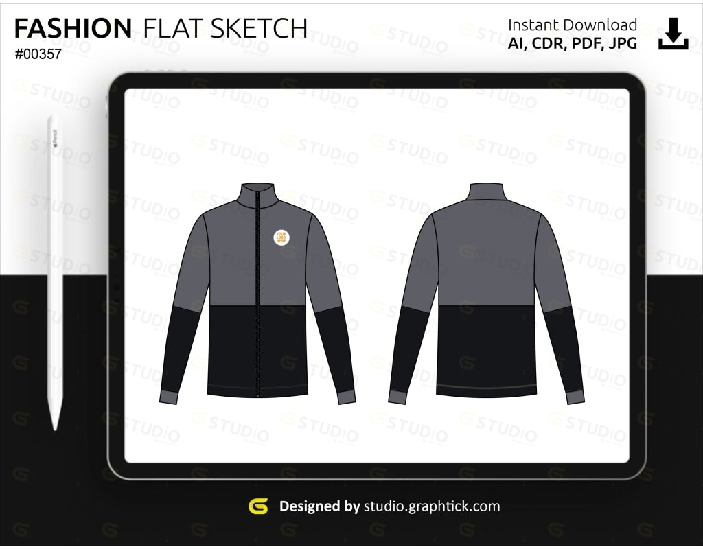Full Sleeve Zipper Jacket Flat Sketch