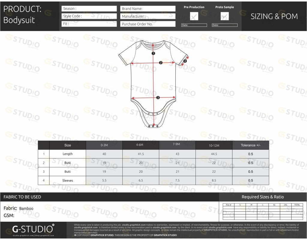 Kids Bodysuit Tech Pack Template