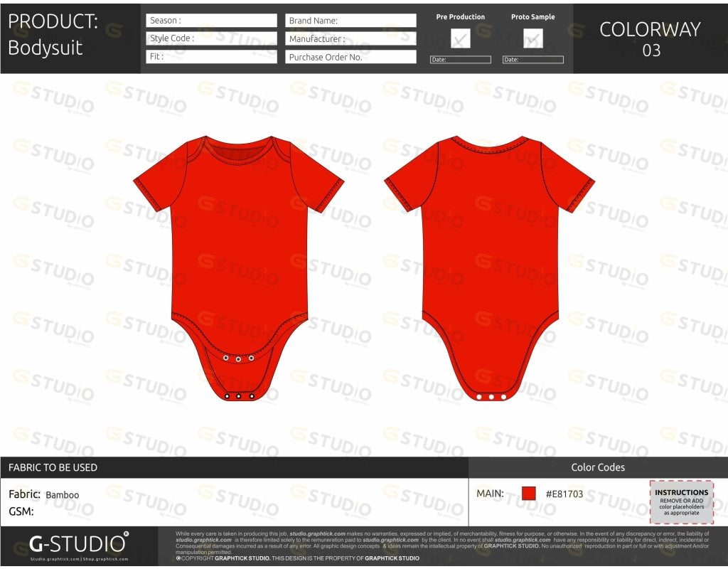 Kids Bodysuit Tech Pack Template