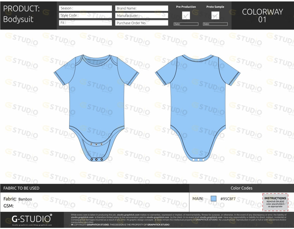 Kids Bodysuit Tech Pack Template
