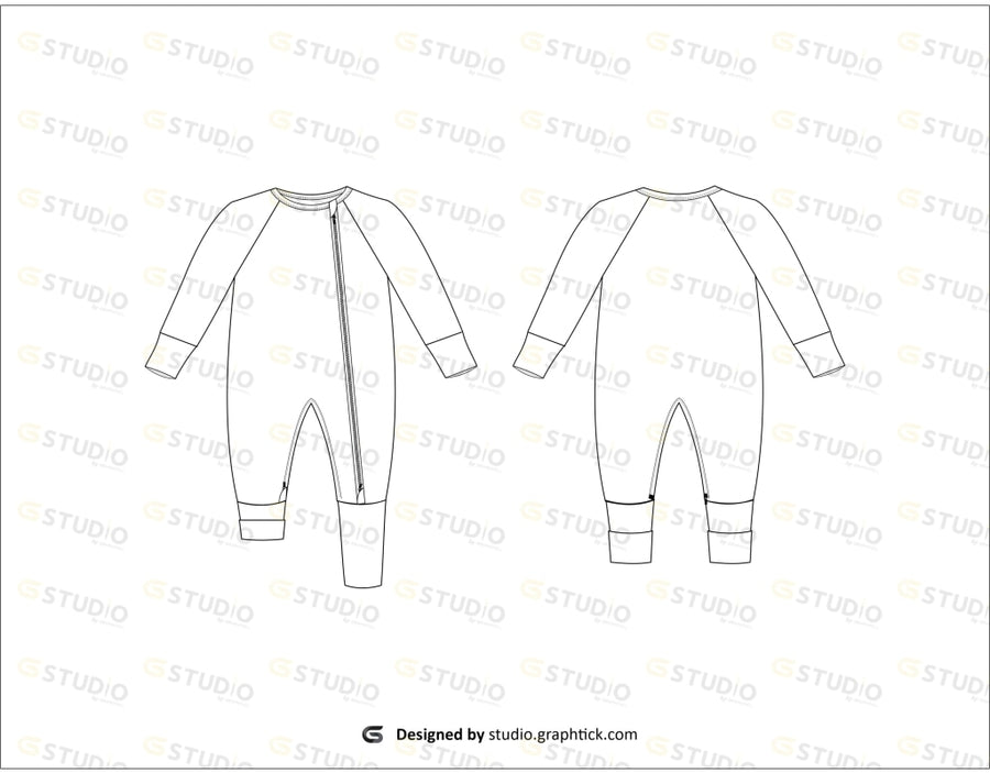 Kids Double Zip Pyjama Flat Sketch Romper