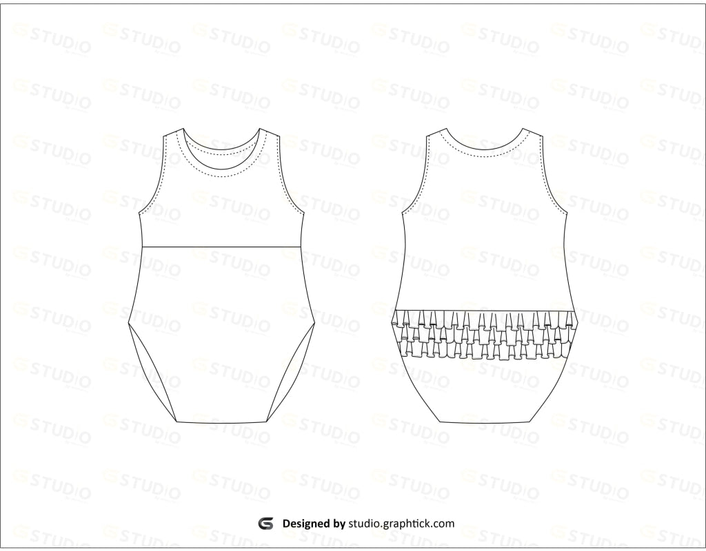 Kids Sleeveless Ruffle Romper Flat Sketch Jumpsuits & Rompers