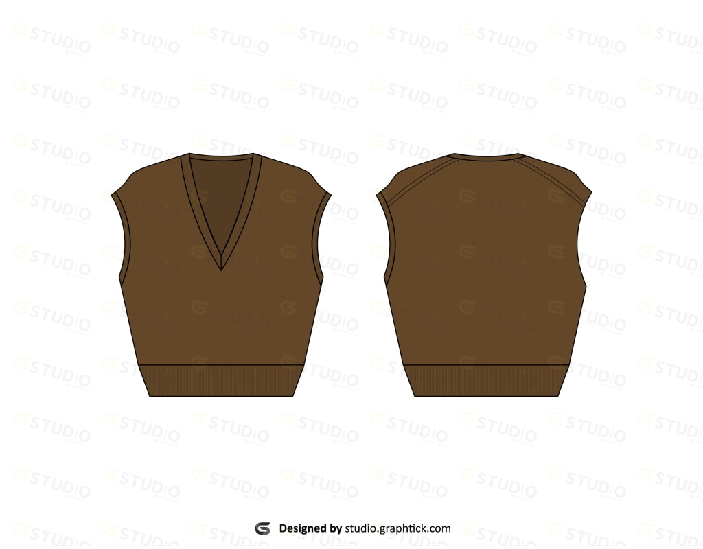 Knit Cropped V-Neck Sweater Flat Sketch
