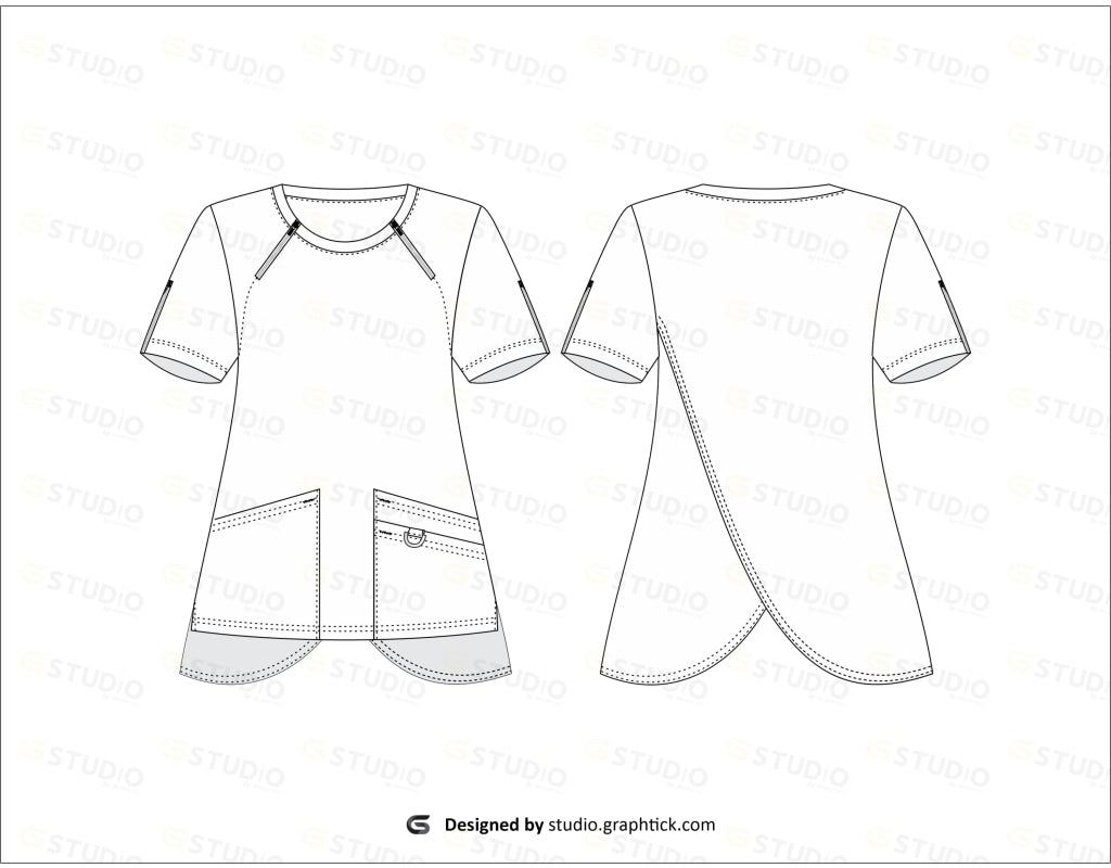 Medical Scrubs Top Flat Sketch