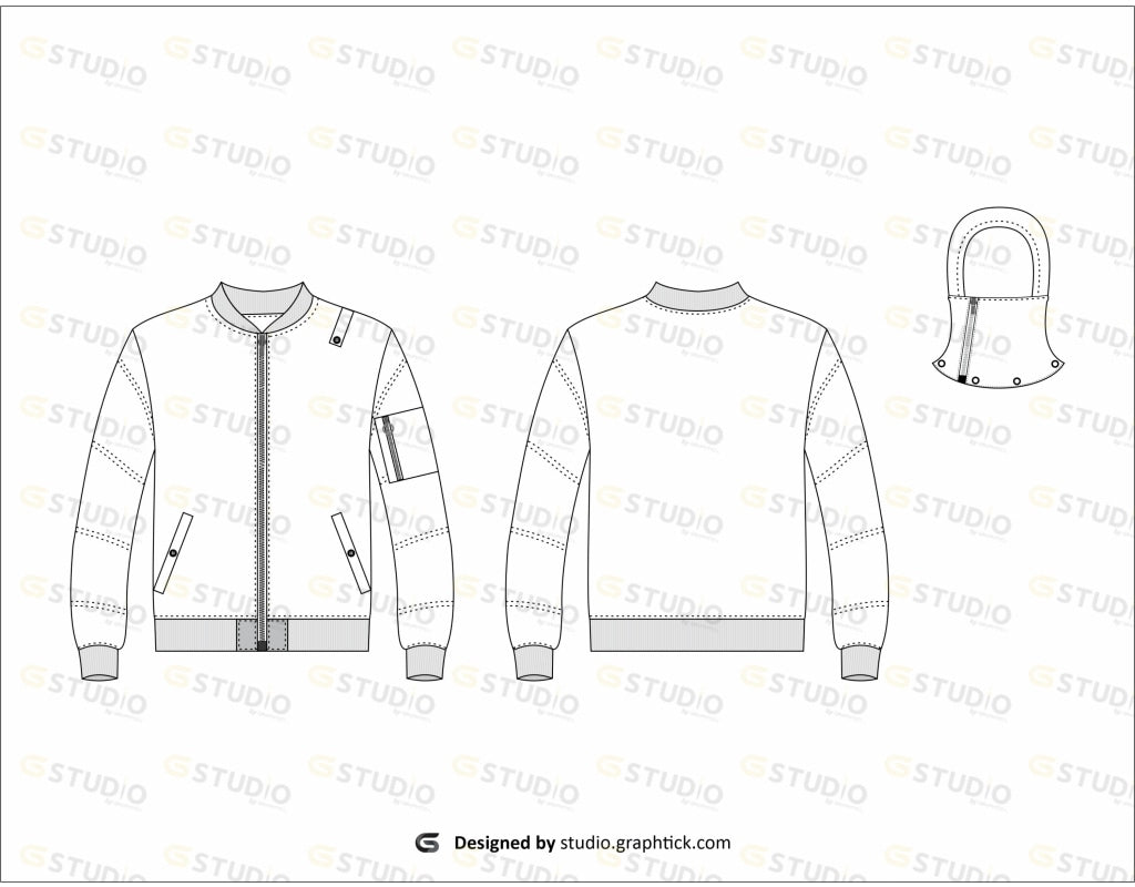 Mens Bomber Jacket Flat Sketch Bomber Jacket