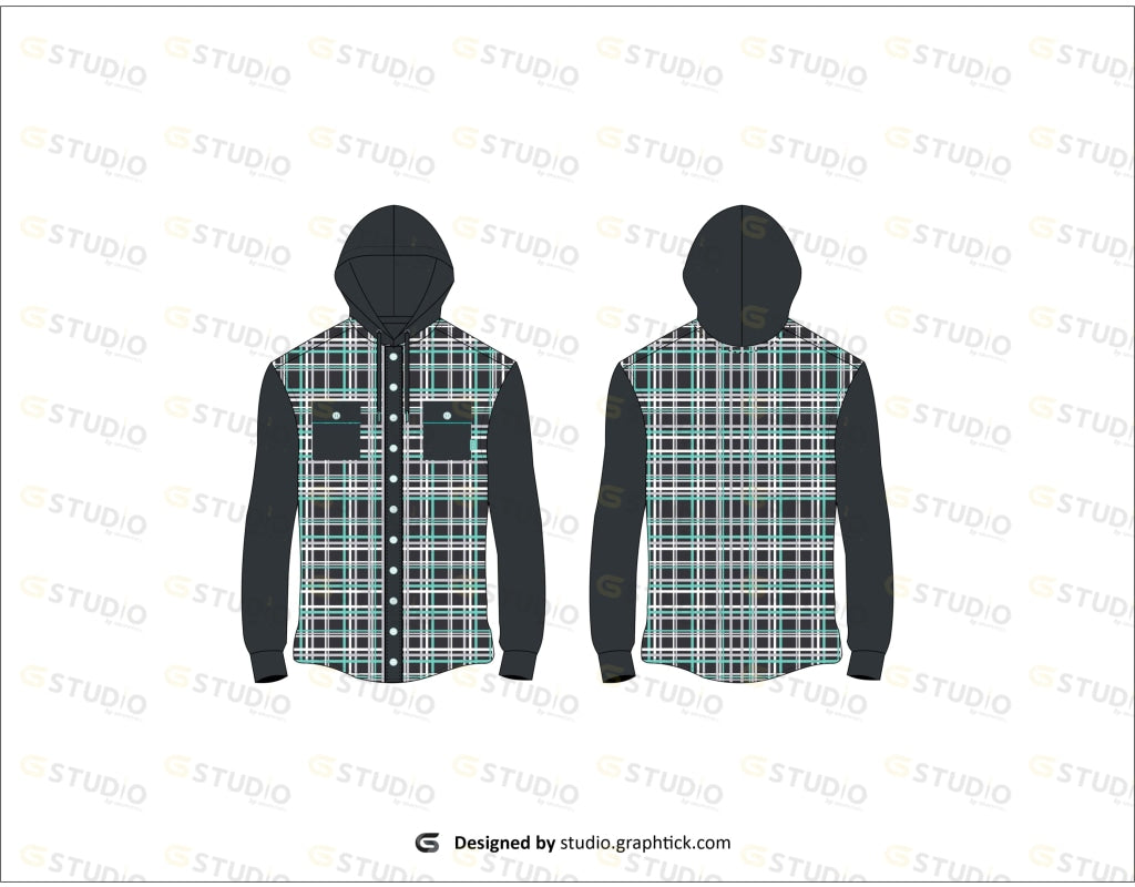 Mens Button Down Hoodie Flat Sketch