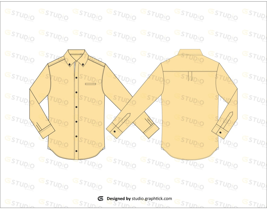 Mens Button Down Shirt Flat Sketch