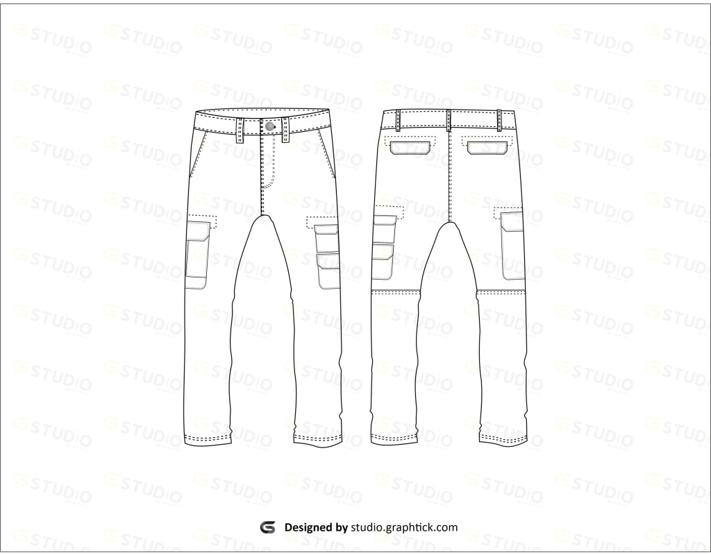 Mens Cargo Pants Flat Sketch Pant