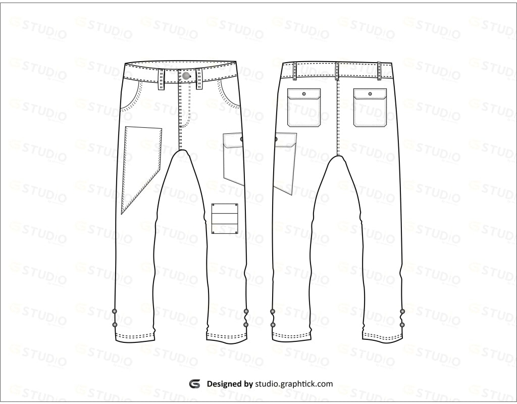 Mens Cargo Pants Flat Sketch Pant