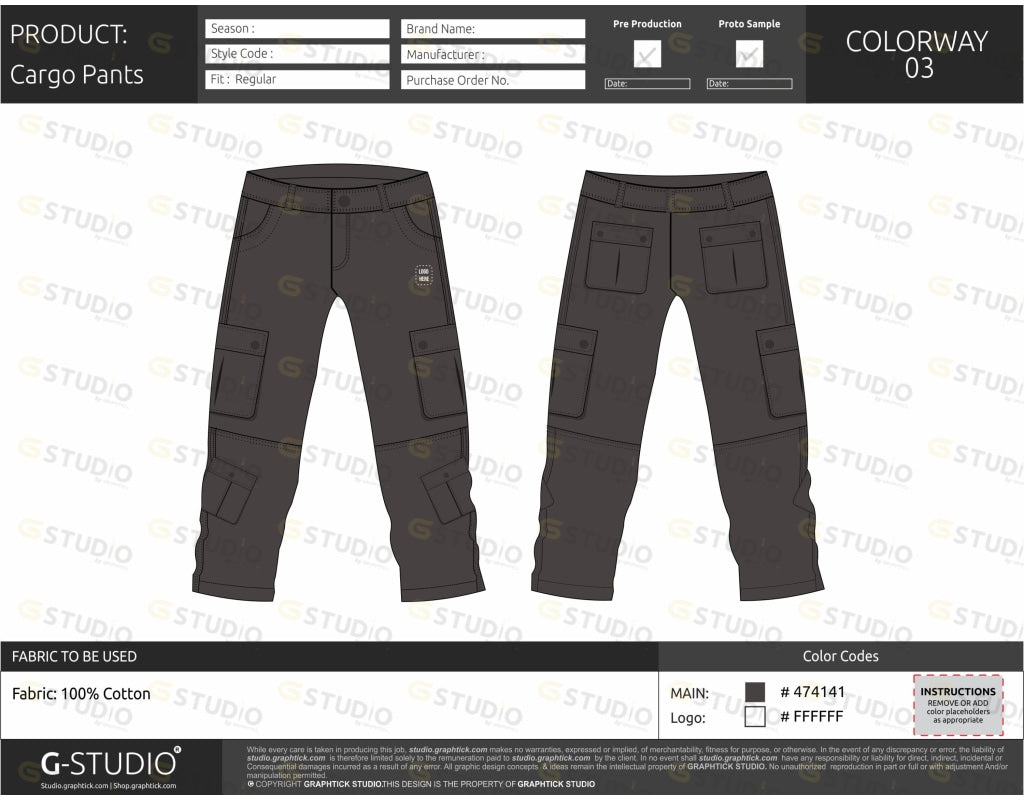 Mens Cargo Pants Tech Pack Template