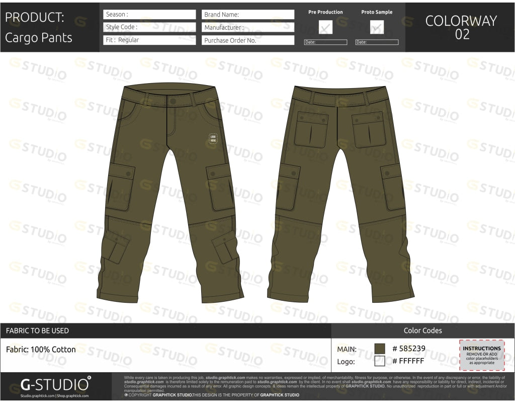 Mens Cargo Pants Tech Pack Template