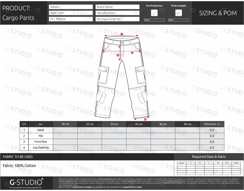Mens Cargo Pants Tech Pack Template