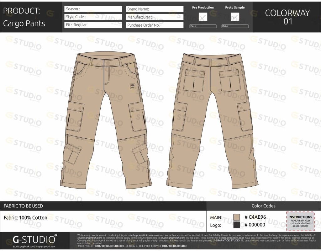 Mens Cargo Pants Tech Pack Template