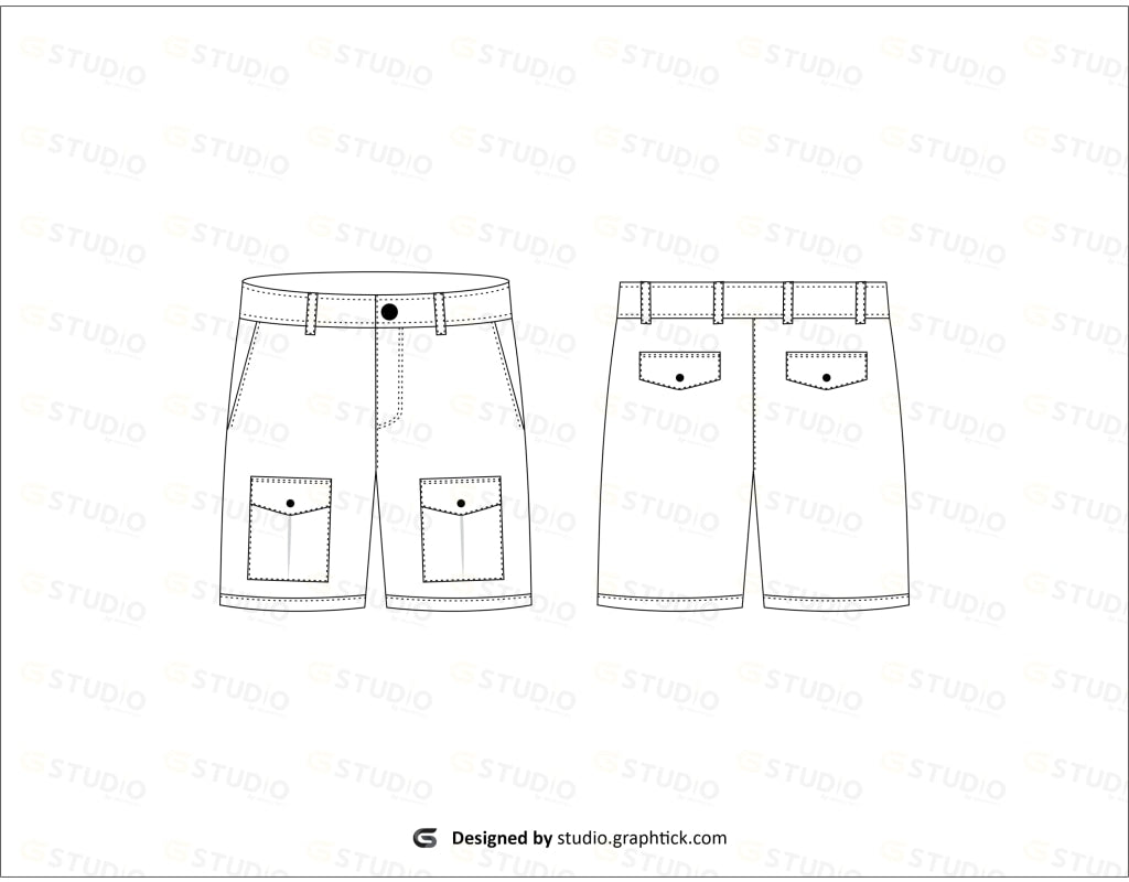 Mens Cargo Shorts Flat Sketch