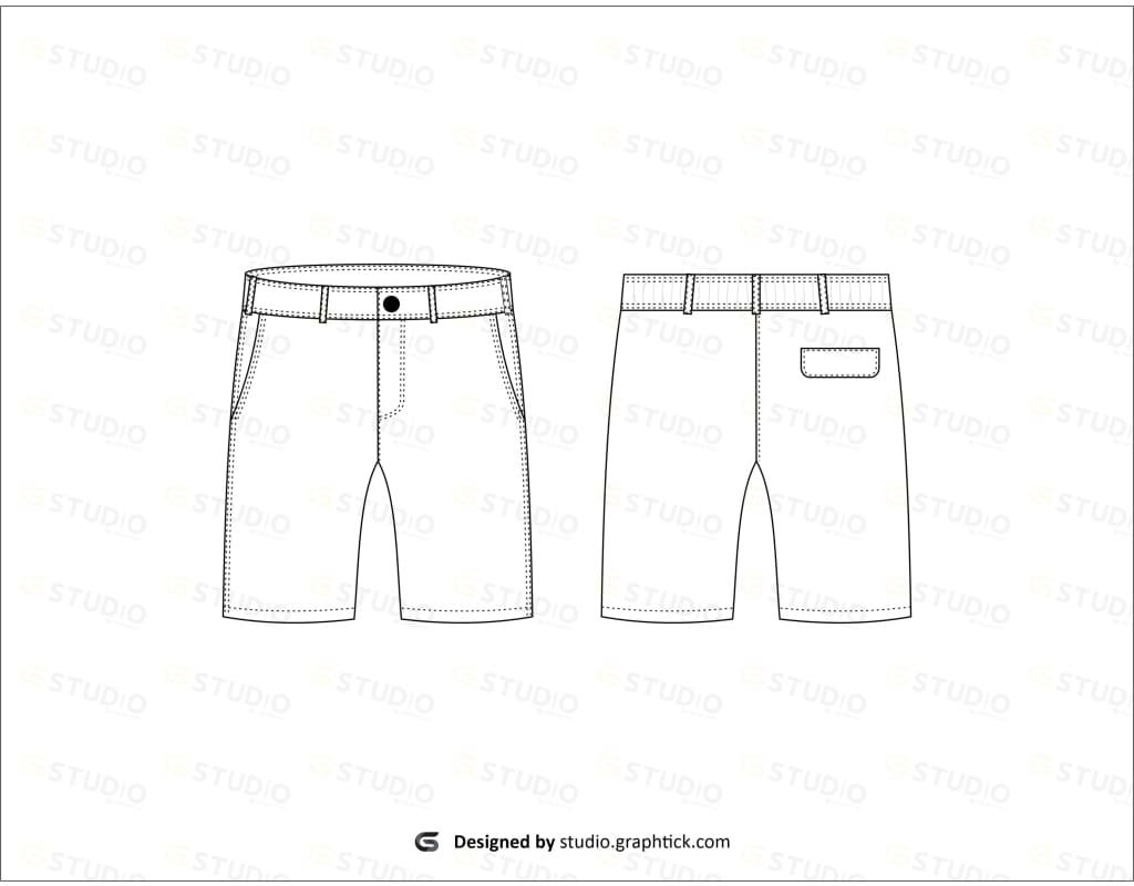 Mens Casual Shorts Flat Sketch