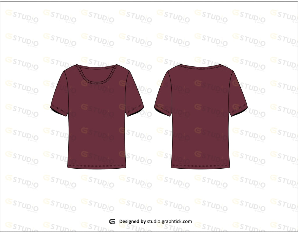 Mens Deep Neck Tee Shirt Flat Sketch