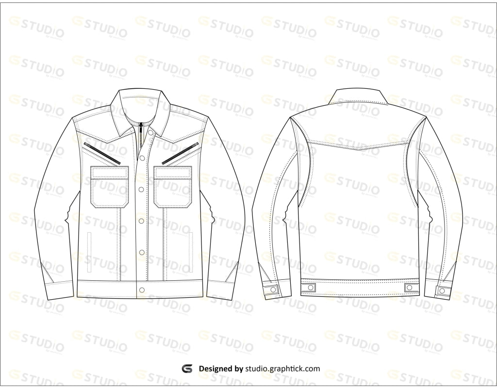 Mens Deniim Jacket Flat Sketch Denim