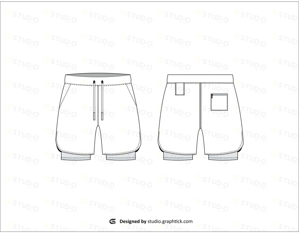 Mens Gym Shorts With Lining Flat Sketch