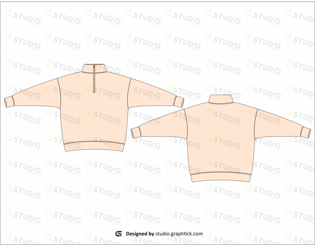 Mens Half Way Zipper Jacket Flat Sketch