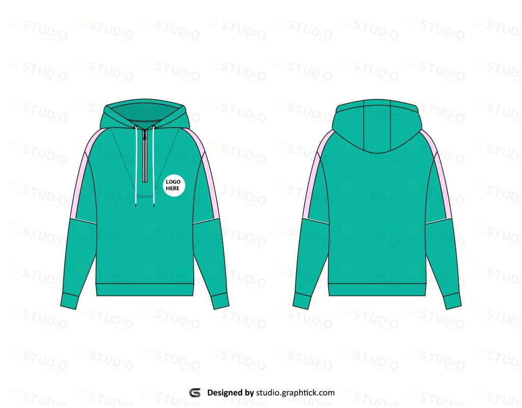 Mens Halfway Zipper Hoodie Flat Sketch
