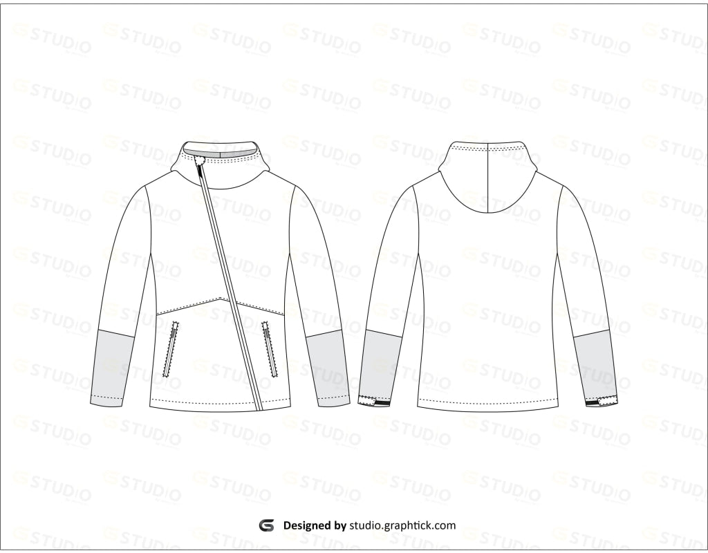 Mens Highneck Zipper Hoodie Flat Sketch