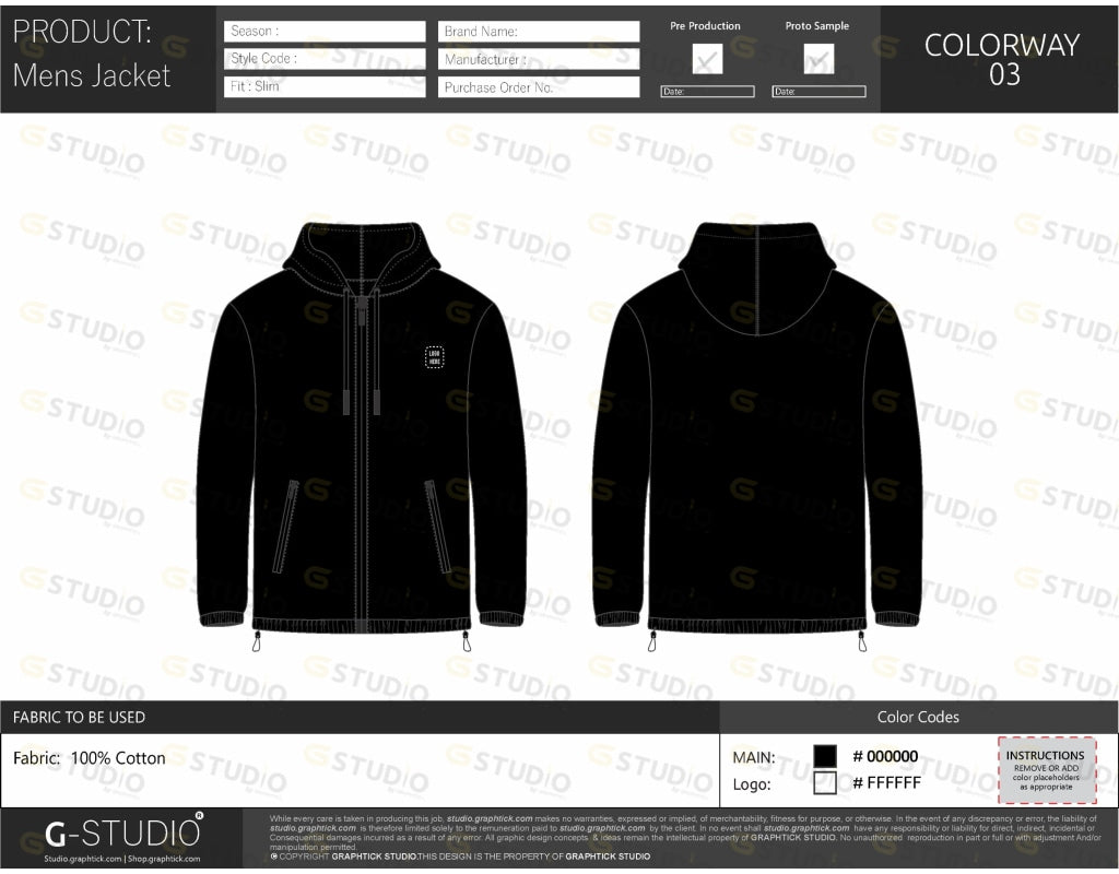 Mens Hooded Jacket Tech Pack Template