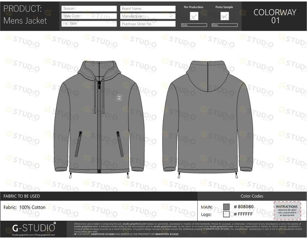 Mens Hooded Jacket Tech Pack Template