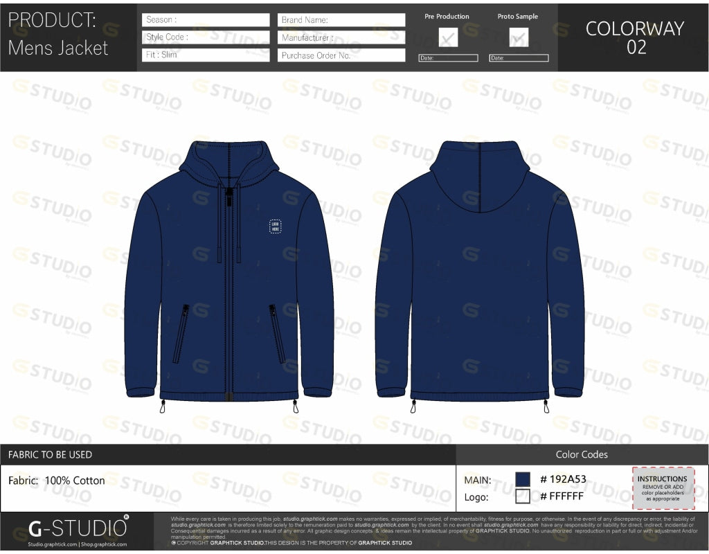 Mens Hooded Jacket Tech Pack Template