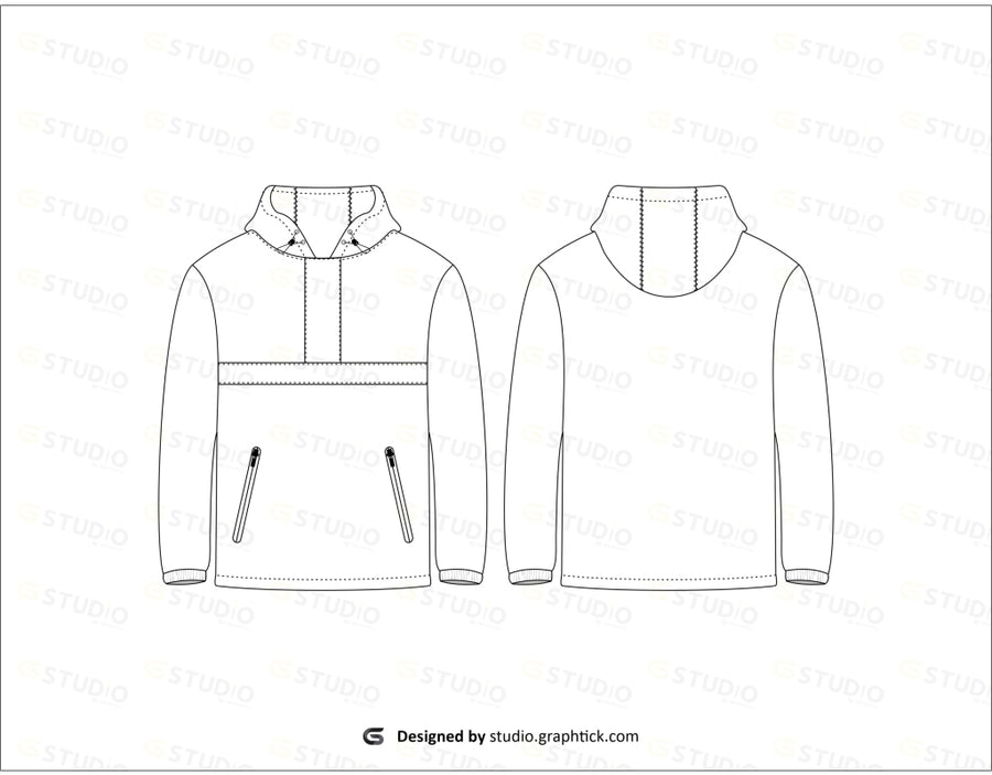 Mens Hooded Zipper Jacket Flat Sketch Coats & Jackets