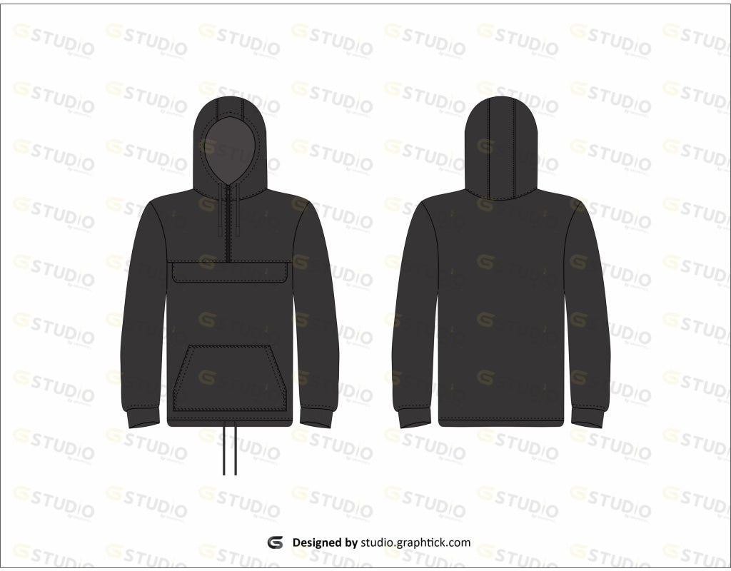 Mens Hoodie Pocket Pouch Flat Sketch