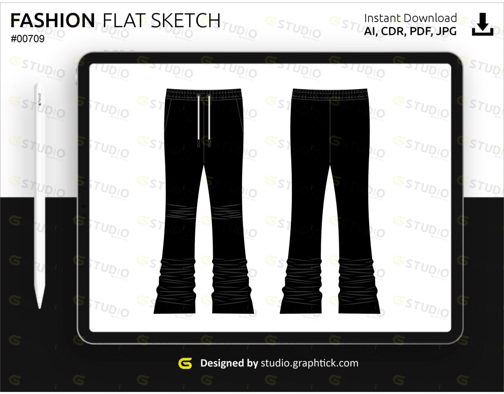 Mens Jogger Open Bottom Pant Flat Sketch Pants